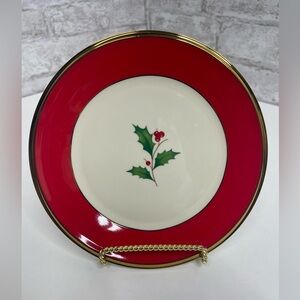Lenox Fine Bone China Tidbit Plate Holiday Holly Red & Gold 6 3/8" Rare NWT HTF